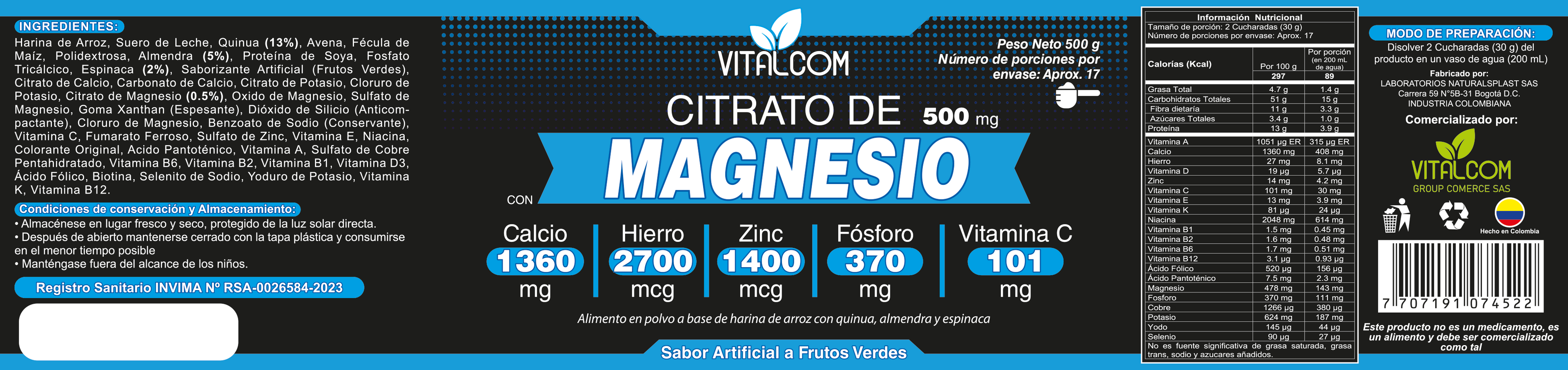 Citrato de Magnesio Premium X500 (500 gr)