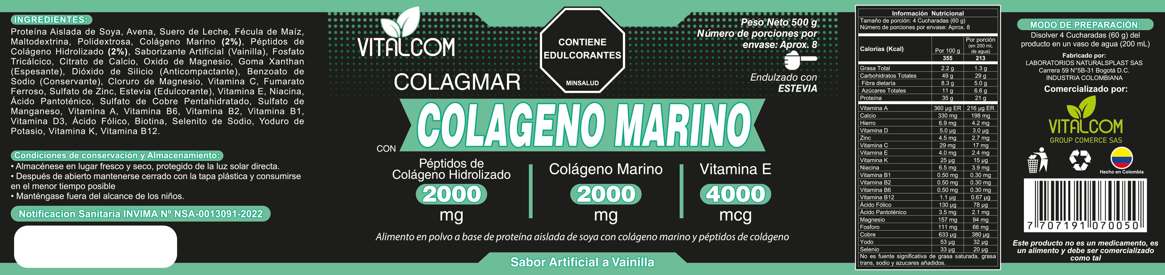 Colágeno Marino COLAGMAR 500gr Vainilla