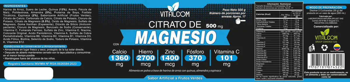 Citrato de Magnesio Premium X500 (500 gr)